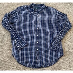 Polo Ralph Lauren Classic Fit Button Down Men's‎ XL Navy Blue White Linen Blend